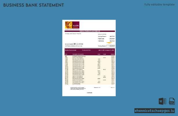 Alior Bank Firmenkontoauszug (Word- und PDF-Beispiel)